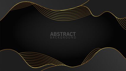 dark black abstract shape golden line wave premium luxury style background illustration