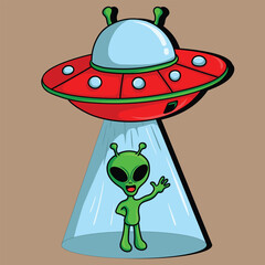 artwork illustration and t shirt design cute alien with u.f.o for sticker