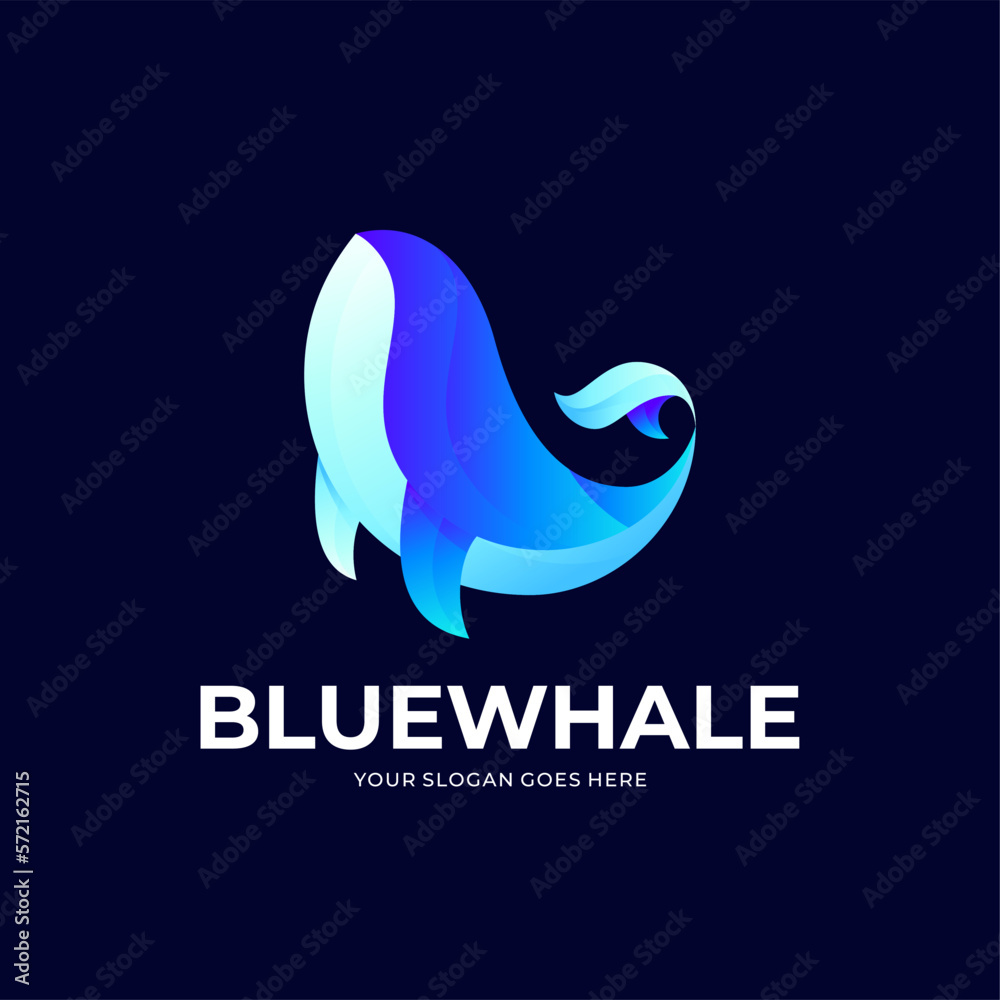 Elegant vector blue whale logo icon illustration, blue whale in sea ...