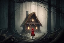 Little Red Riding Hood On A Thrilling Adventure. Mystery And Suspense Generative AI.
