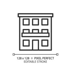 Wall Mural - Condominium pixel perfect linear icon. Community ownership. Apartments complex. Urban building. Building facade. Thin line illustration. Contour symbol. Vector outline drawing. Editable stroke