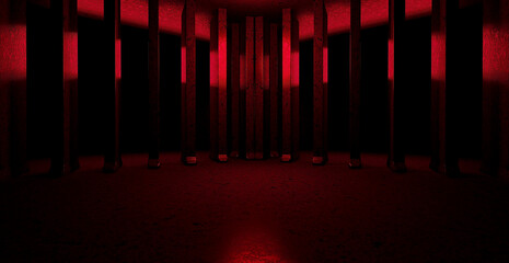 Wall Mural - futuristic red metallic basement underground hall illustrative banner background wallpaper scifi con