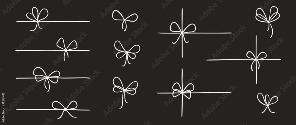 Bow gift ribbon line simple element on chalkboard background. Hand ...