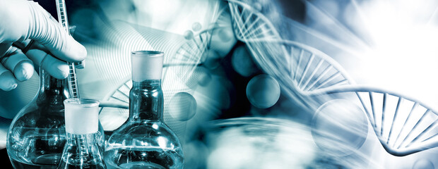 image of stylized dna chains on a blurred background. 3D-image