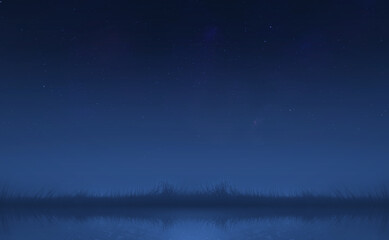 Wall Mural - calm river and fog at night sky