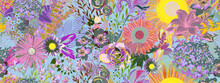 Blooming Midsummer Meadow Pattern. Plant Background For Fashion, Wallpapers, And Print. A Lot Of Different Flowers On The Field. Liberty Style Millefleurs. Trendy Floral Design