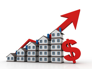 Poster - 3d illustration Growth in real estate shown on graph with dollar