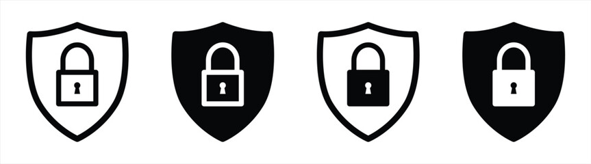 Poster - shield security lock icon set. shield with padlock icon symbol sign collections, vector illustration