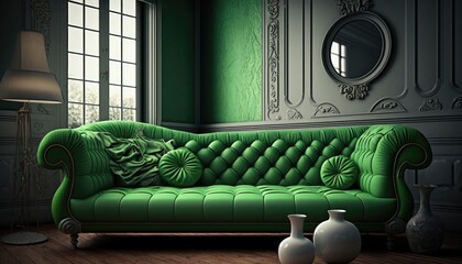 Wall Mural - The green couch in the living room. Generative ai