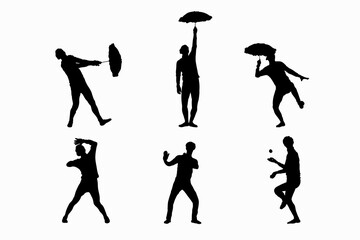 Set of silhouettes of pantomime drama vector design