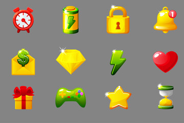 Wall Mural - Set of game icons for UI. GUI elements for mobile app