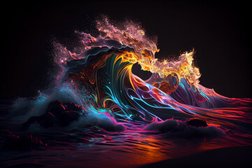 Poster - sunset, landscape, minimal visualization of ocean waves. 