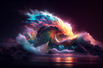 Aufkleber - sunset, landscape, minimal visualization of ocean waves. 