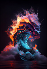 Aufkleber - sunset, landscape, minimal visualization of ocean waves.