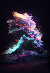 Poster - sunset, landscape, minimal visualization of ocean waves. 