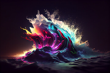 Aufkleber - sunset, landscape, minimal visualization of ocean waves.