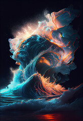 Aufkleber - sunset, landscape, minimal visualization of ocean waves. 
