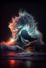 Aufkleber - sunset, landscape, minimal visualization of ocean waves. 