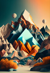 Poster - Beautiful abstract geometric landscape mountain collage concept, contemporary and mood social background