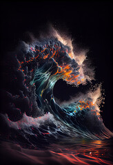 Aufkleber - sunset, landscape, minimal visualization of ocean waves. 