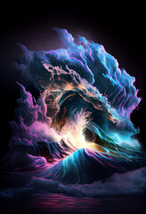 Aufkleber - sunset, landscape, minimal visualization of ocean waves. 