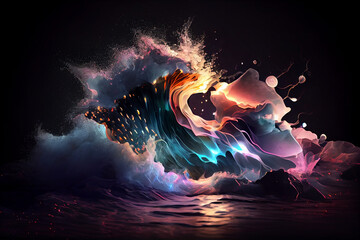 Aufkleber - sunset, landscape, minimal visualization of ocean waves. 