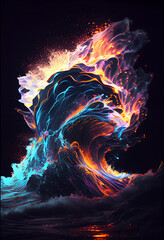 Poster - sunset, landscape, minimal visualization of ocean waves.