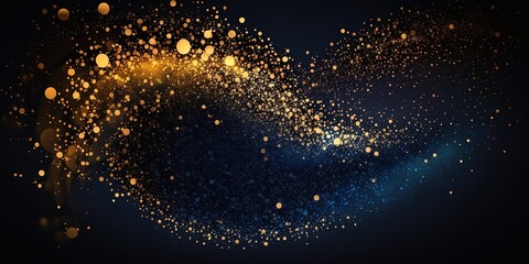 Magic dark blue night sky with twinkling stars. Gold glitter dust splash vector background. Scattered golden dust. Milky Way Midnight. Generative AI