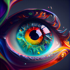 Poster - Beautiful woman’s eye concept, contemporary colors and mood social background. Generative AI technology.