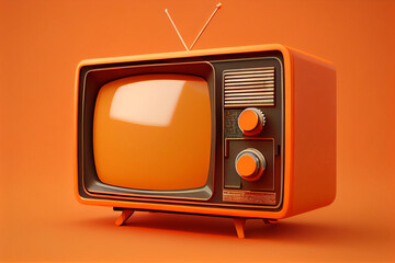 Poster - Beautiful  Retro Old Television on orange background, Vintage analog TV with copy space.  Generative AI technology.