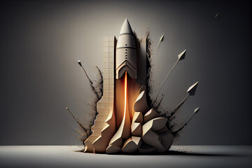 Poster - Beautiful abstract illustrations Rocket symbol icon on a beton column background. 