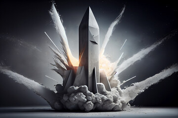 Poster - Beautiful abstract illustrations Rocket symbol icon on a beton column background. 