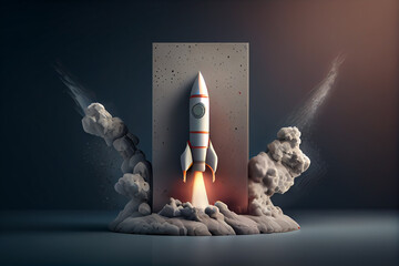 Poster - Beautiful abstract illustrations Rocket symbol icon on a beton column background. 