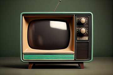 Poster - Beautiful  Retro Old Television on background, Vintage analog TV with copy space. Generative AI technology.