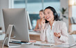 © Lumeez/peopleimages.com - Asian woman, call center and computer in consultation for telemarketing, customer support or service at office desk. Happy female consultant smiling in contact us for desktop advice, help or sales