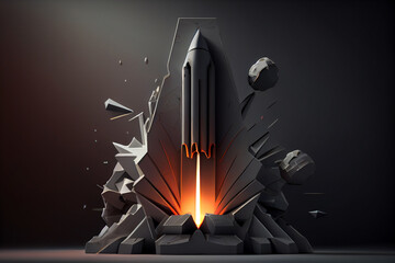 Poster - Beautiful abstract illustrations Rocket symbol icon on a beton column background. 