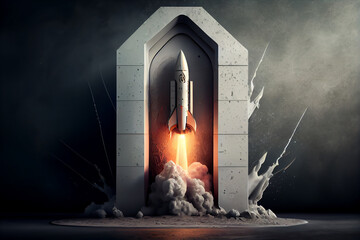 Poster - Beautiful abstract illustrations Rocket symbol icon on a beton column background. 