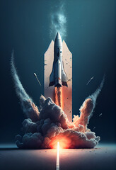 Poster - Beautiful abstract illustrations Rocket symbol icon on a beton column background. 