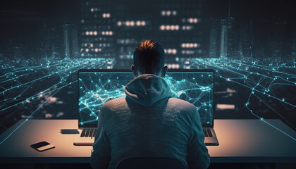 Wall Mural - man on computer