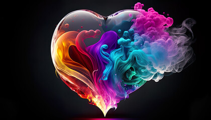 Wall Mural - Heart made of glass  colourful smoke emanating from it. Generative Ai.