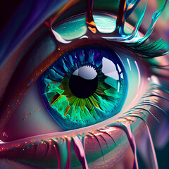 Poster - Beautiful woman’s eye concept, contemporary colors and mood social background.Generative AI technology.