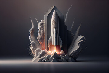 Poster - Beautiful abstract illustrations Rocket symbol icon on a beton column background. 