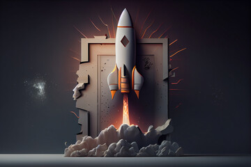 Poster - Beautiful abstract illustrations Rocket symbol icon on a beton column background. 
