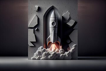 Poster - Beautiful abstract illustrations Rocket symbol icon on a beton column background. 