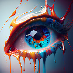 Poster - Beautiful woman’s eye concept, contemporary colors and mood social background. Generative AI technology.