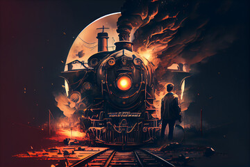 Poster - steam locomotive in the night