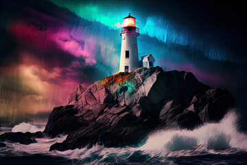 Digital image of lighthouse projected. Generative Ai