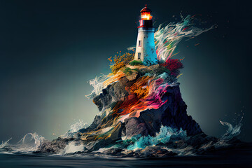 Wall Mural - digital image of lighthouse projected. generative ai