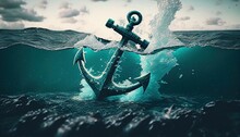 Anchor Falls Into The Water In The Turquoise Ocean. Generative AI