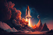 Beautiful abstract illustrations rocket launcher travel  alien planet background retro style 